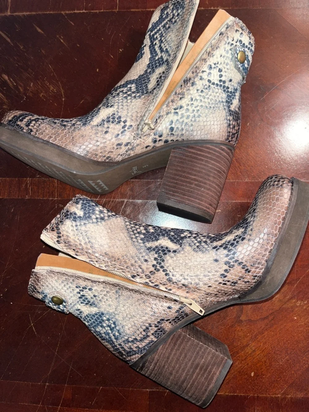 Zodiac Snake-Print Platform Ankle Boots in Brown and Black